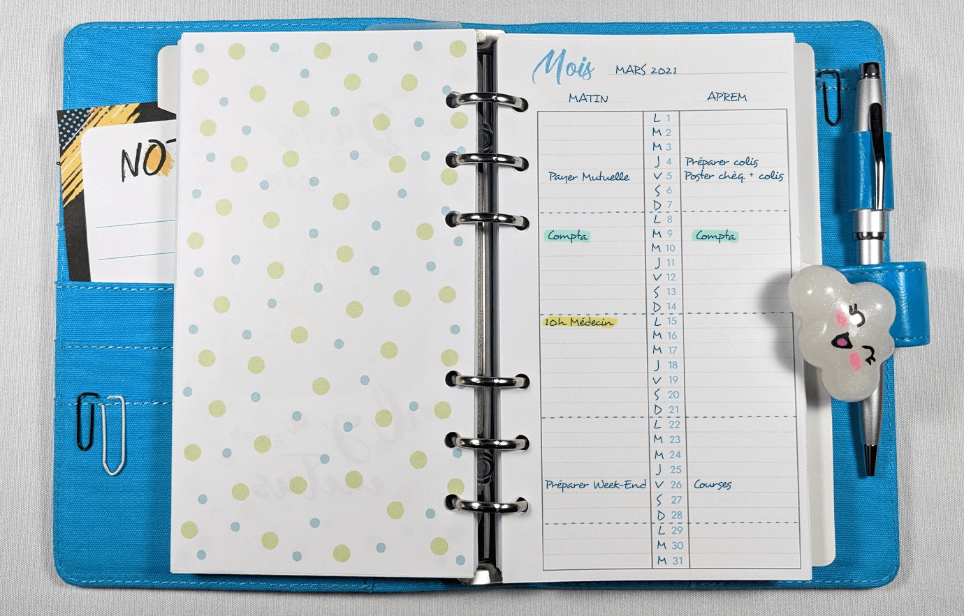 Planning journalier perpétuel minimaliste avec tâches