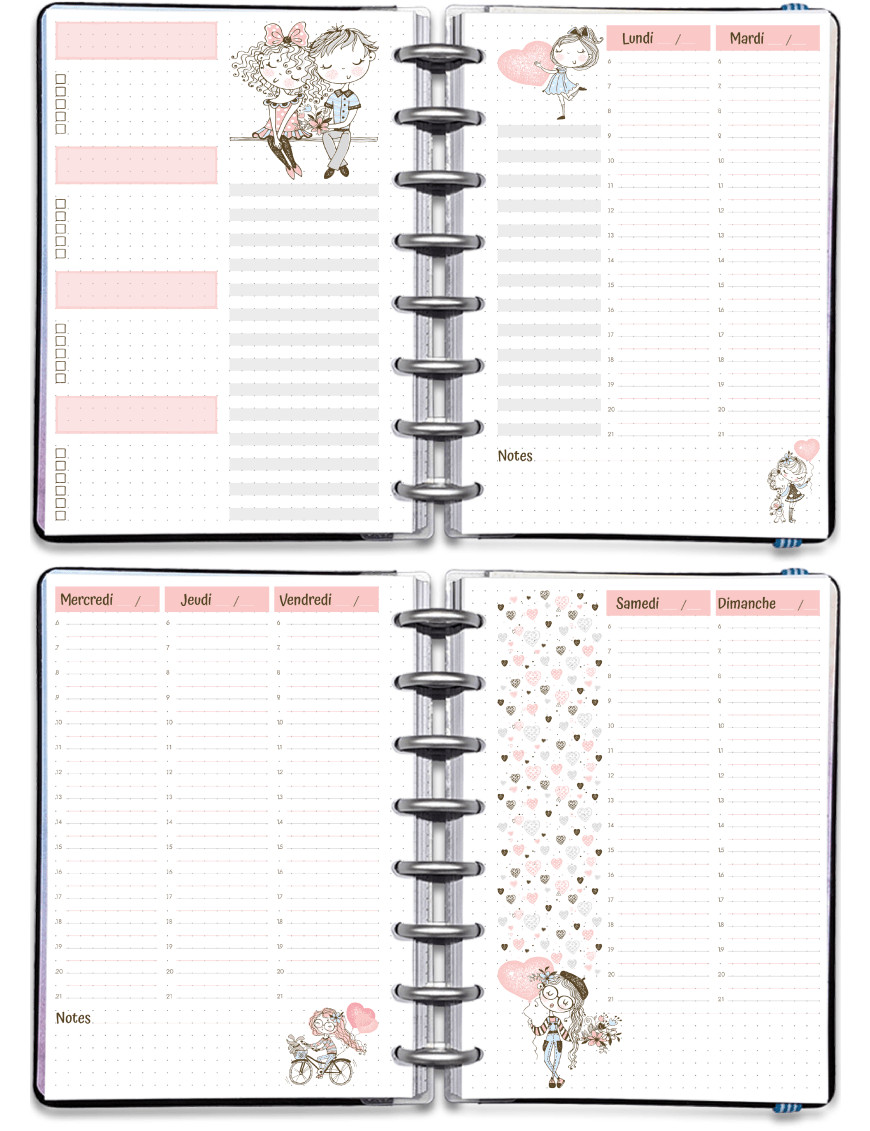 Semainier perpétuel 4 pages avec To Do List - A5 - Mademoiselle Amour