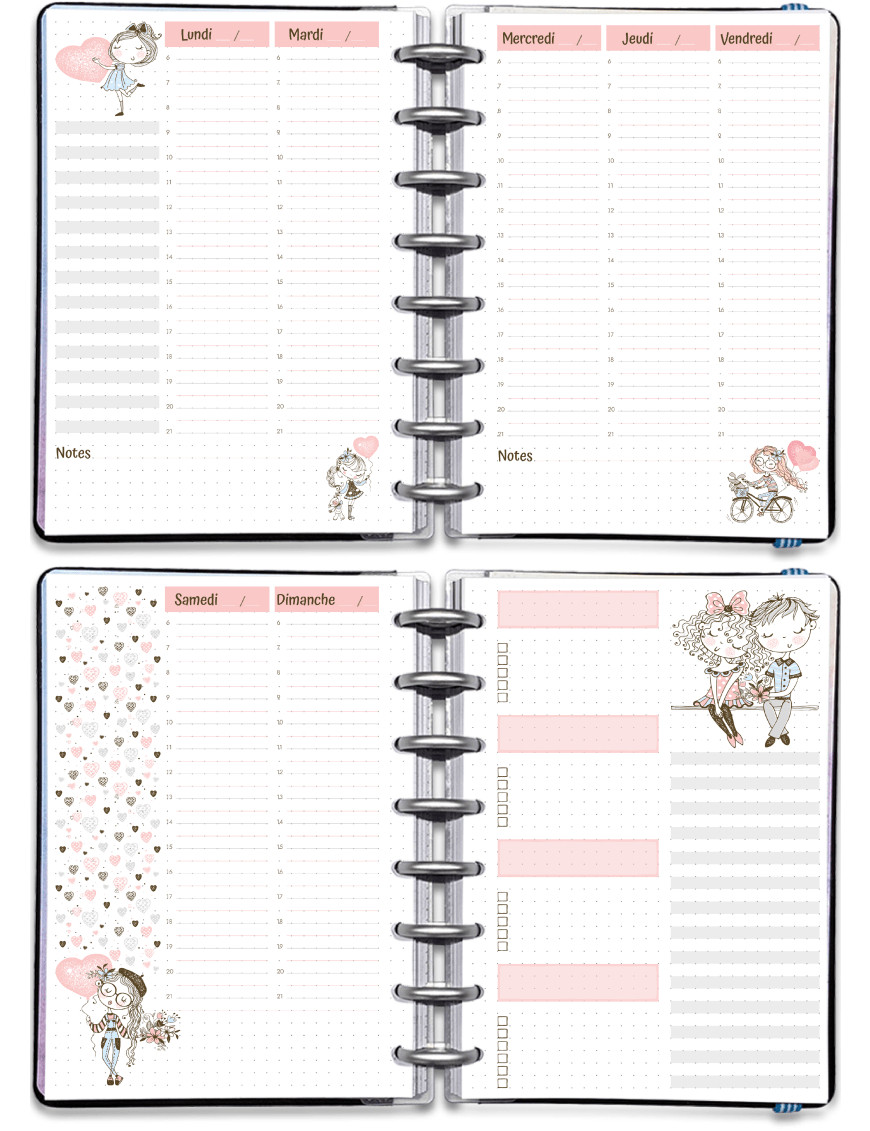 Semainier perpétuel 4 pages avec To Do List - A5 - Mademoiselle Amour