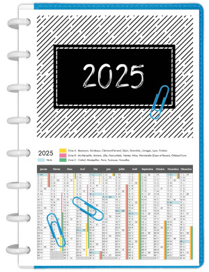 Calendrier annuel 2025 avec vacances scolaires à imprimer - Doodle - A5