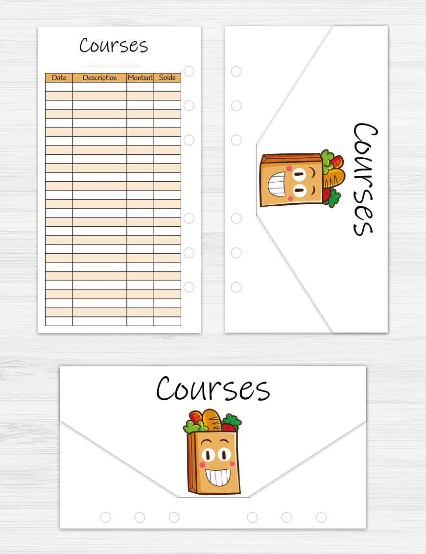 DIY enveloppe budget courses pour planner horizontal