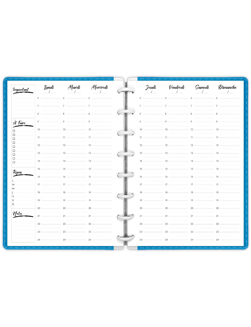 Planning hebdomadaire A5 à imprimer - Minimaliste - SP004-Artistique-A5-Noir