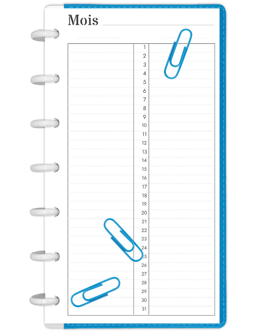 Planning mensuel Filofax Personal à imprimer - MP003-Industriel-Personal-Noir-marge-gauche