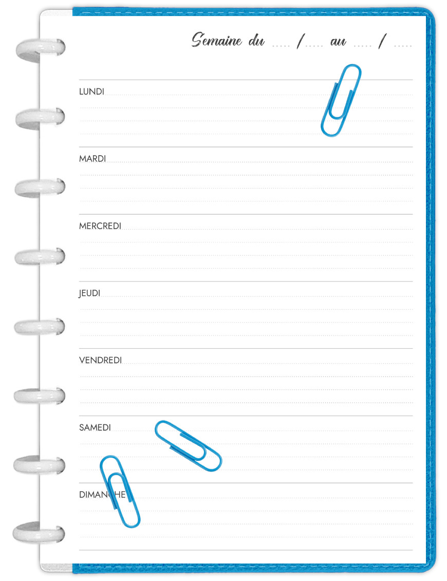 Planning hebdomadaire A5 à imprimer - SP001-Artistique-A5-Noir-marge-gauche