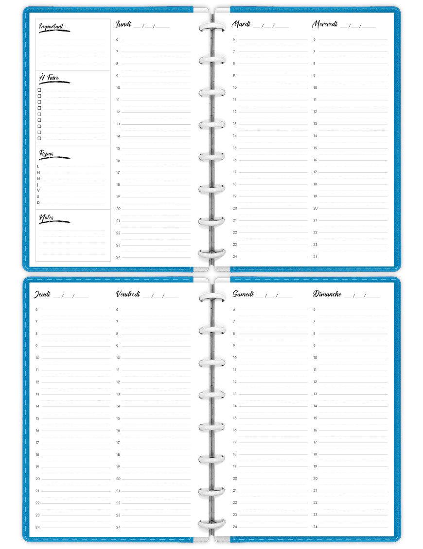 Planning hebdomadaire A5 à imprimer - SP005-Artistique-A5-Noir