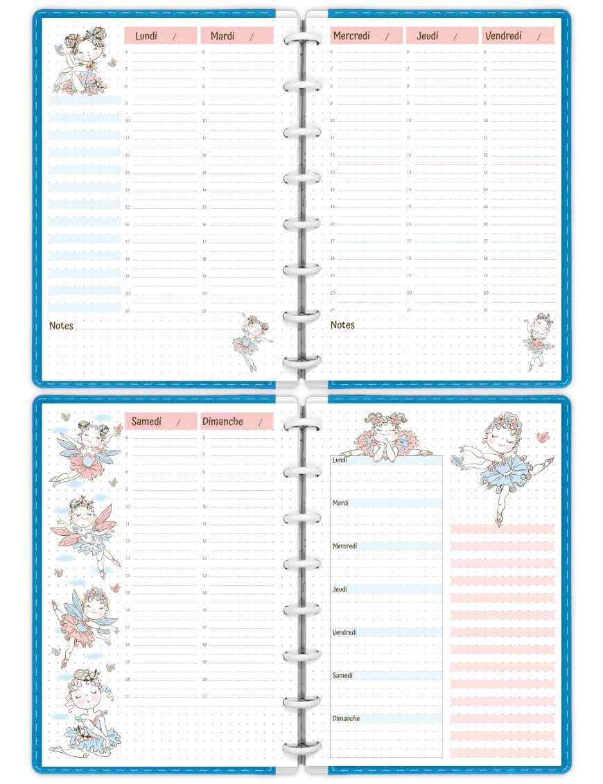 Planning hebdomadaire A5 à imprimer Mademoiselle Ballerine - SP022-v2