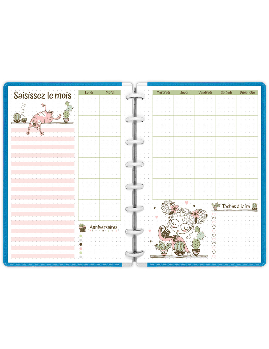 Planning mensuel A5 à imprimer - Mademoiselle Cactus - MP004