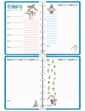 Semainier perpétuel A5 à imprimer sur 4 pages - Mademoiselle hiver - SP012