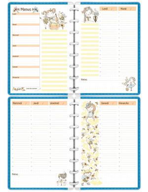 Semainier perpétuel sur 4 pages en colonnes à imprimer en A5 - Mademoiselle Printemps - SP035