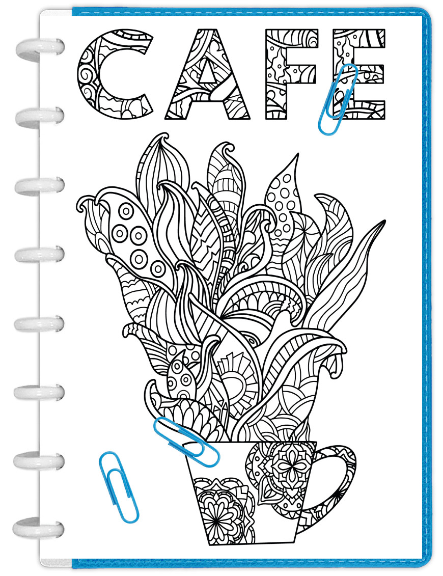 Coloriage tasse de café doodle A5 à imprimer, pour agenda et Bullet Journal