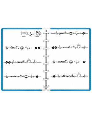 Semainier perpétuel sur 2 pages à imprimer en A5 - Café Doodle - SP018