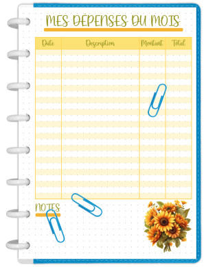 Dépenses mensuelles bujo A5 – Tournesol - BM004