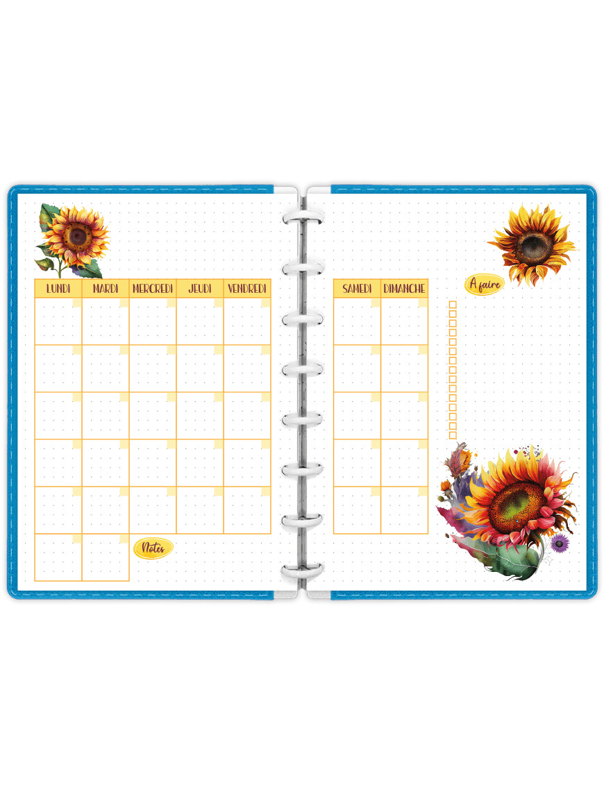 Planning mensuel Tournesol pour Bullet Journal à imprimer en A5 - MP010