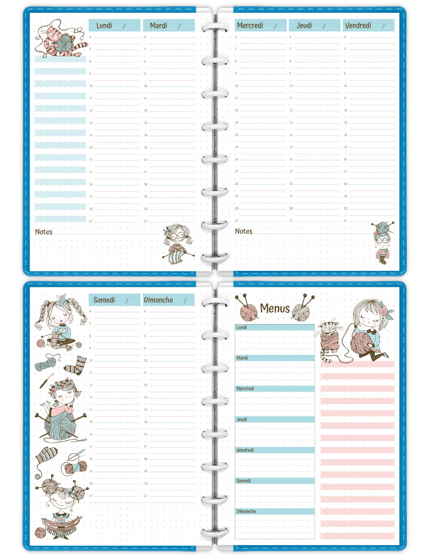 Planning hebdomadaire Mademoiselle Pelote à imprimer - SP044-v2-A5