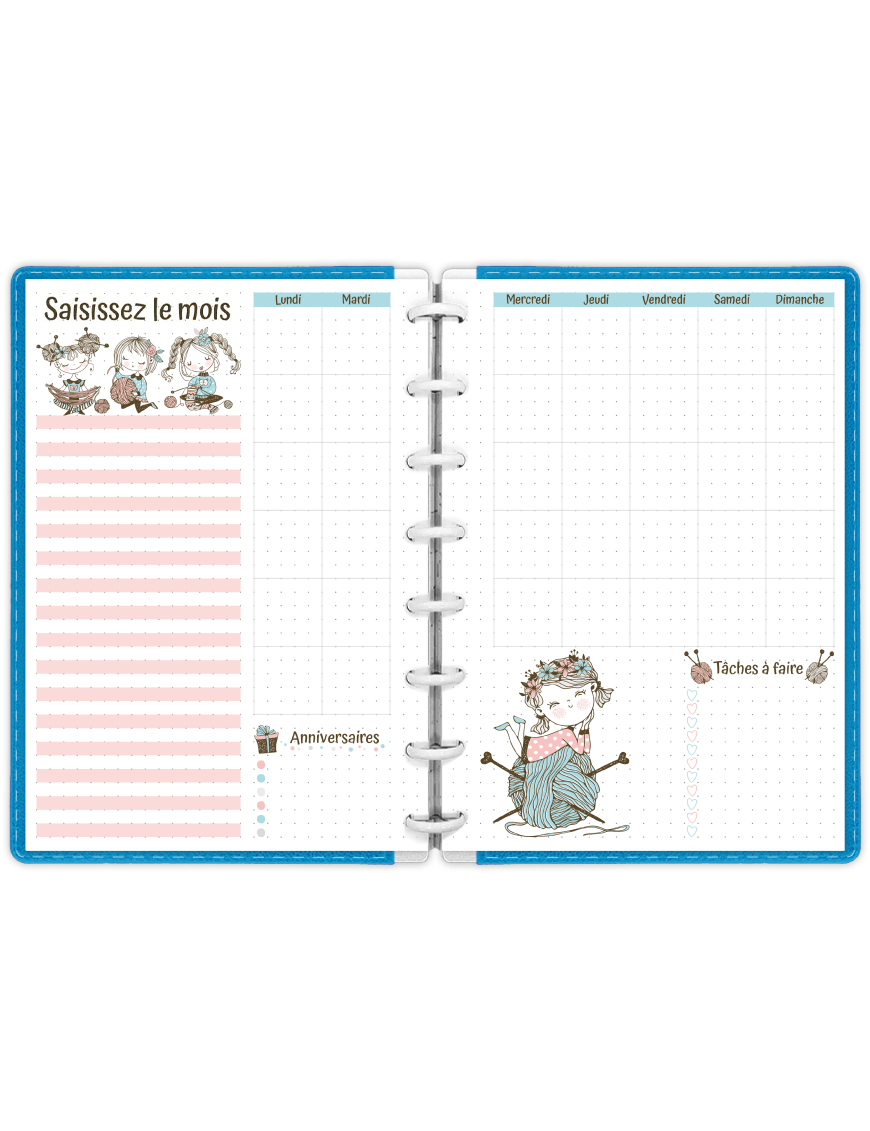 Monthly log Bullet Journal Mademoiselle Pelote à imprimer - MP017 - A5