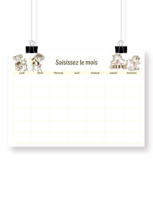 Calendrier mensuel éditable -Mademoiselle Couture