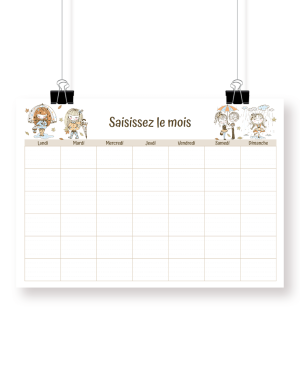 Calendrier mensuel éditable -Mademoiselle Automne