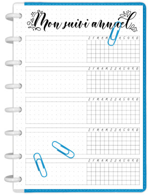 Suivi annuel Doodle à imprimer pour Bullet journal A5 - TA001