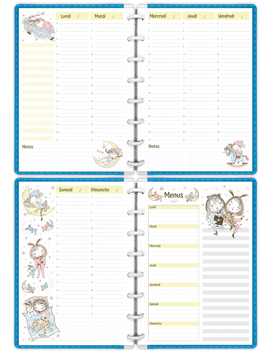 Planning hebdomadaire Bujo déco Pyjama à imprimer en A5 - SP048-v2 Planning hebdomadaire Bujo déco Pyjama à imprimer en A5 - SP048-v2