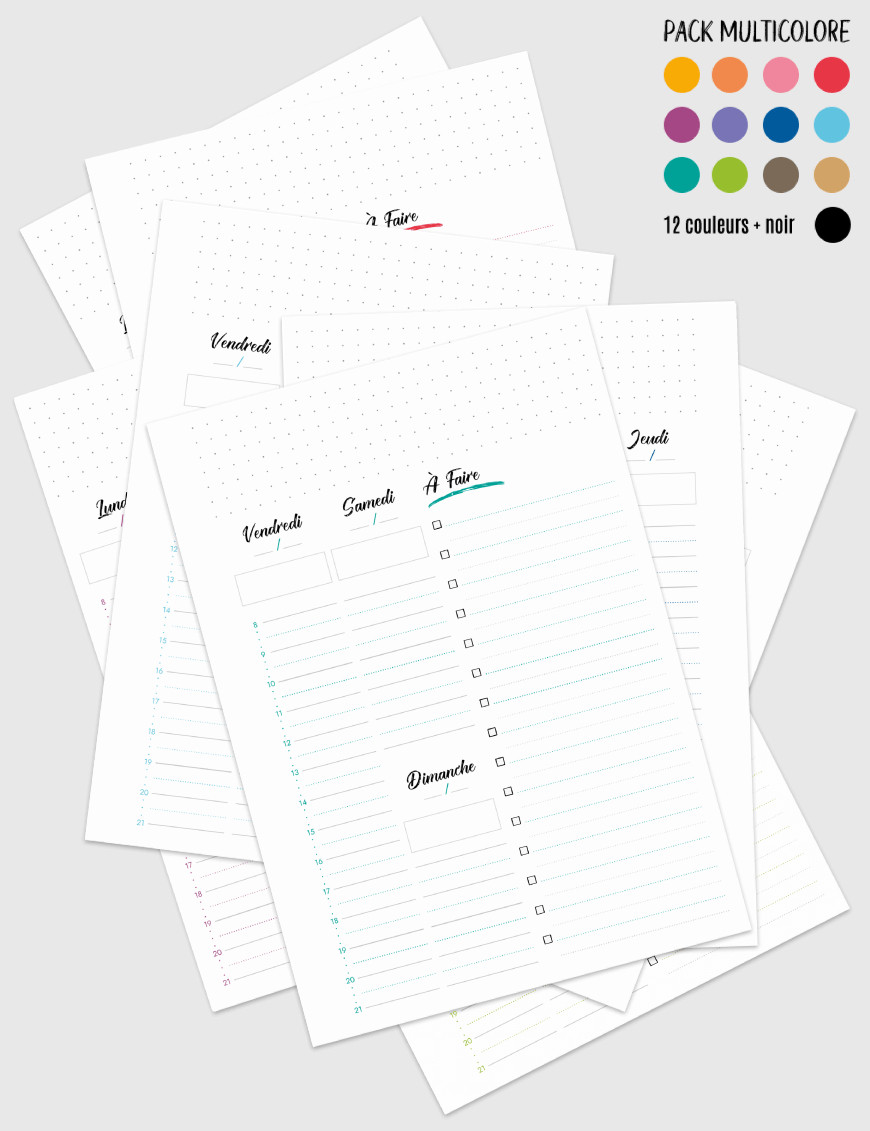 Planning hebdomadaire A5 à imprimer - SP049-Artistique-A5-Multicolore