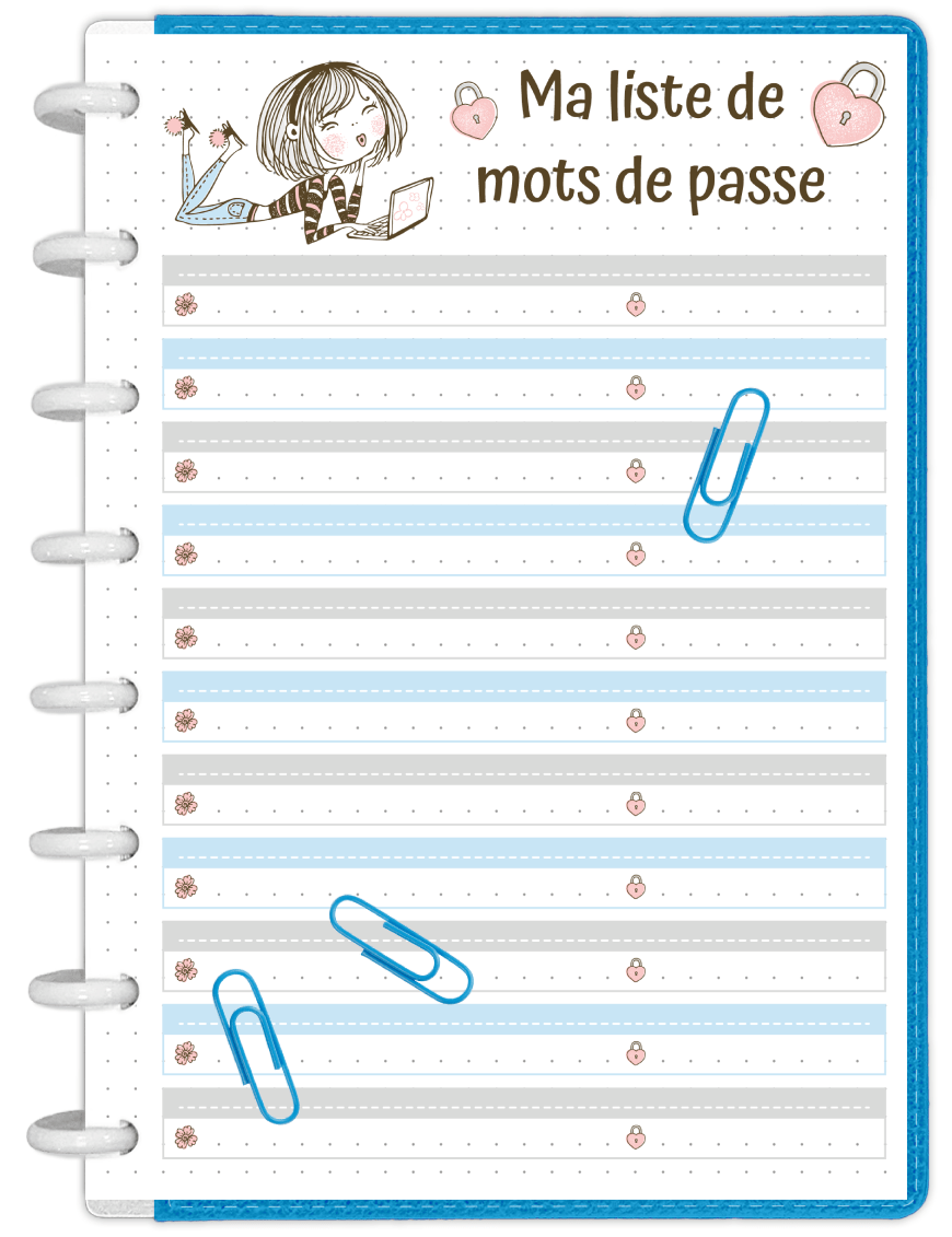 Liste compacte de mots de passe Mademoiselle A5 à imprimer - MDP001