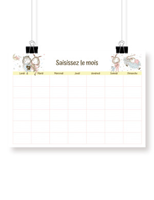 Calendrier mensuel éditable -Mademoiselle Pyj'