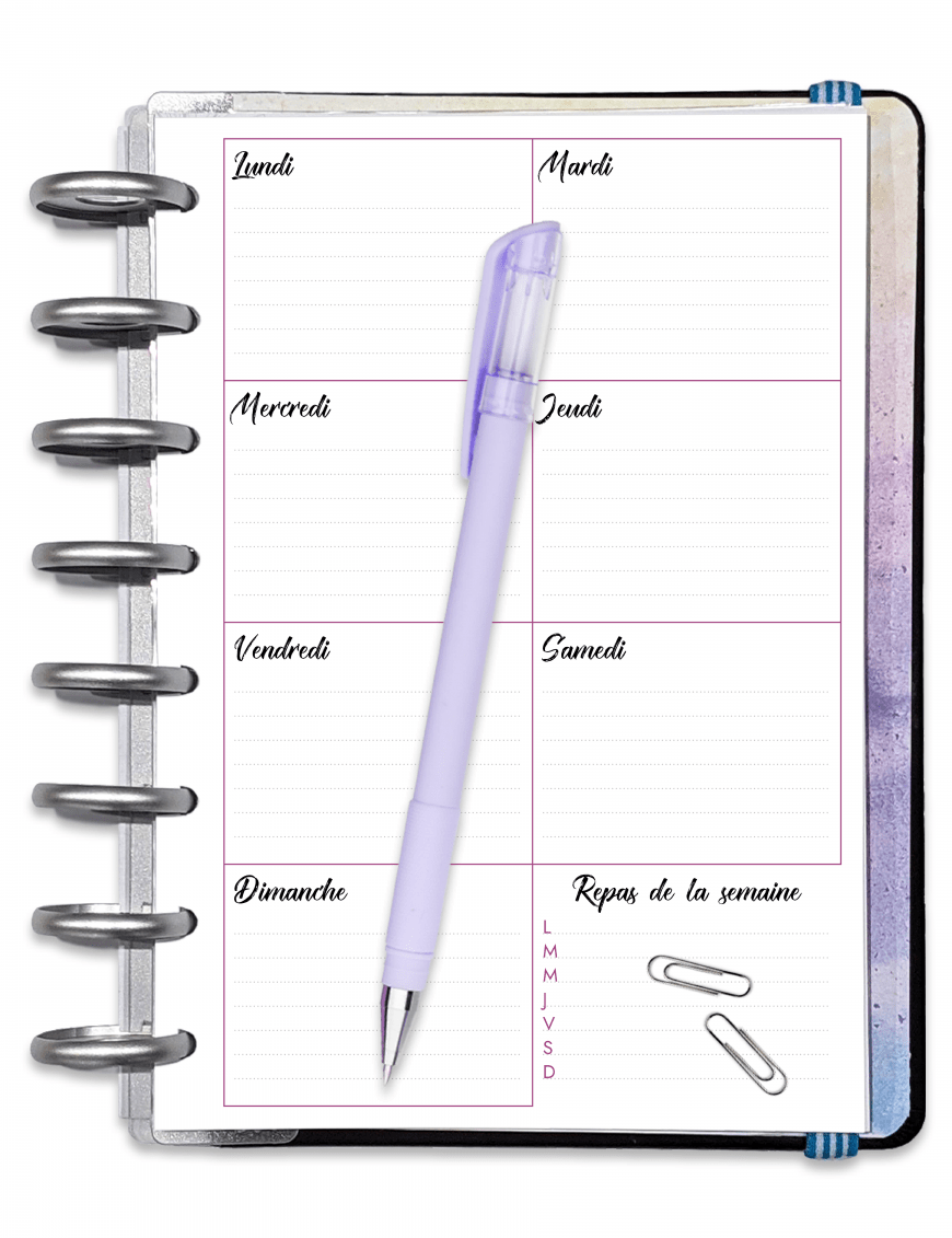 Planning hebdomadaire à imprimer sp002-artistique-mauve