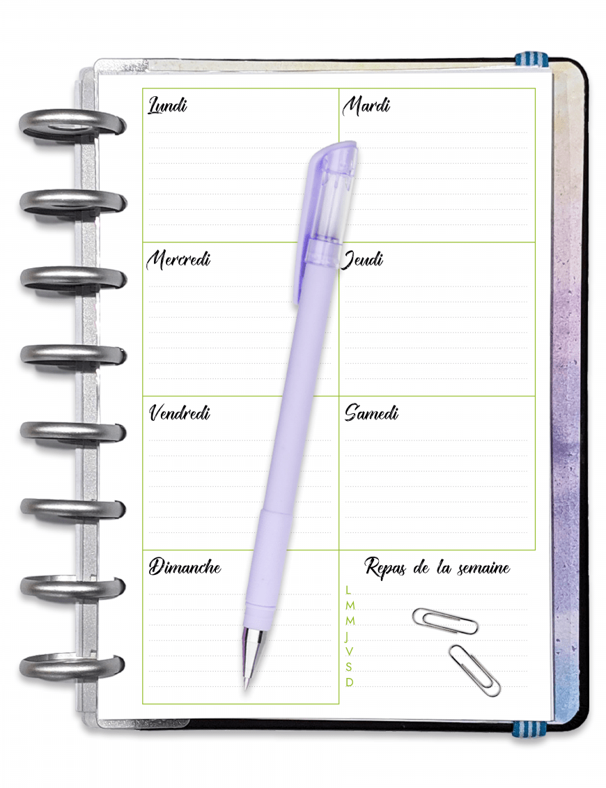 Planning hebdomadaire à imprimer sp002-artistique-vert