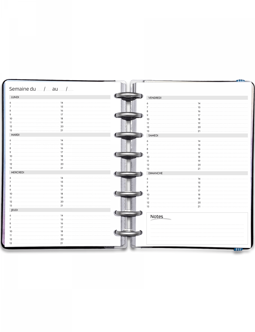 Planning hebdomadaire à imprimer sp003-classique-noir