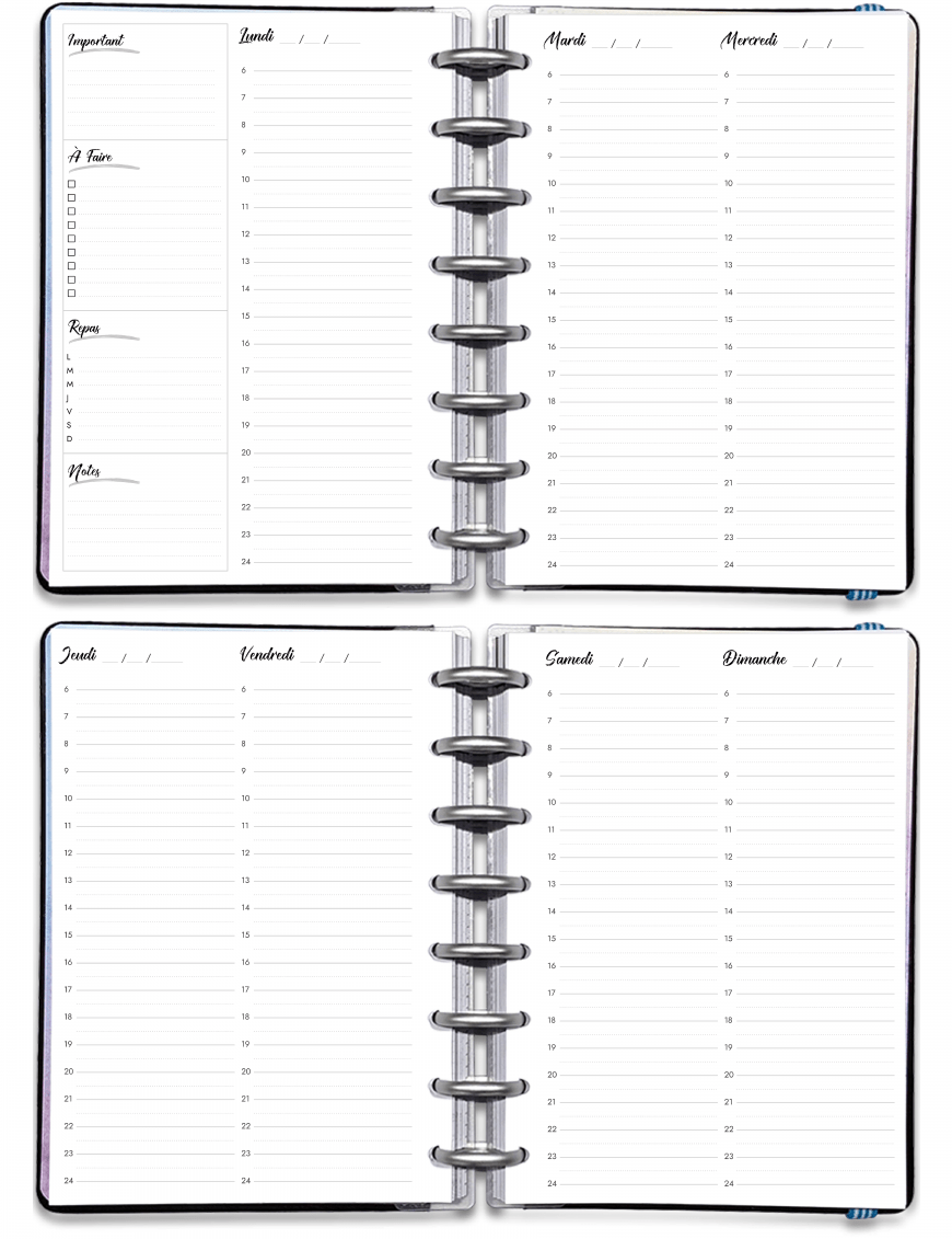 Planning hebdomadaire, planner, semainier à télécharger, format PDF A4