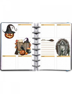 Semainier perpétuel sur 2 pages - A5 A4 - Aquarelle Halloween