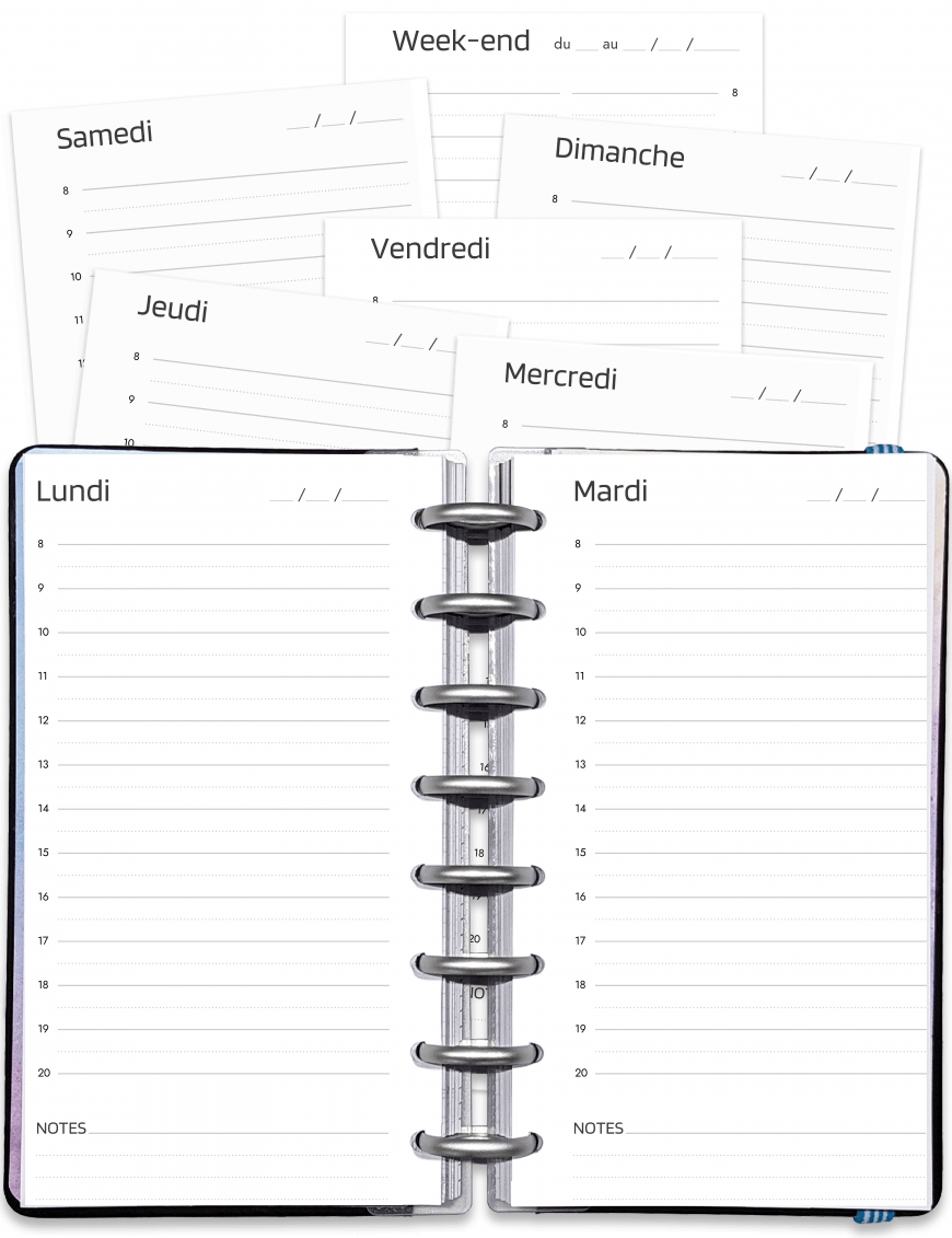 Planning journalier à imprimer jp002p-classique-noir