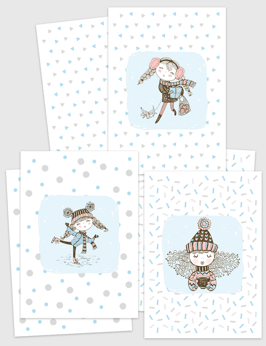 Lot de 3 pages recto verso - Mademoiselle hiver