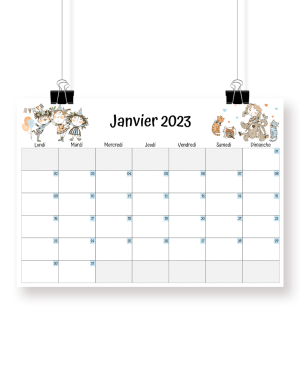 Calendrier janvier 2023 à imprimer - Mademoiselle