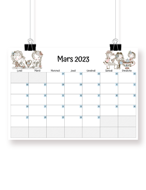 Calendrier mars 2023 à imprimer - Mademoiselle