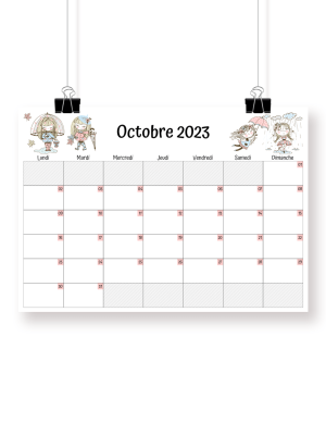 Calendrier octobre  2023 à imprimer - Mademoiselle