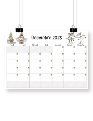Calendrier decembre 2023 à imprimer - Mademoiselle