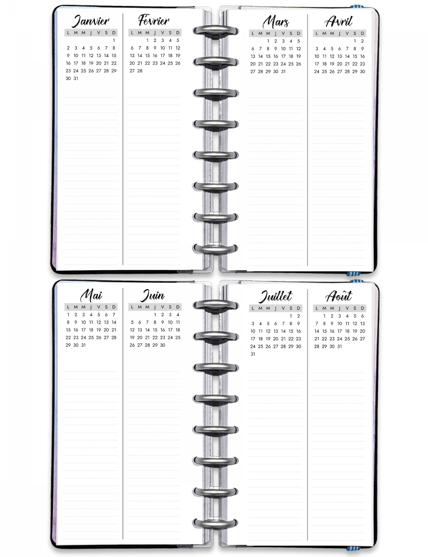 Agenda mensuel - Bullet journal Date Daté