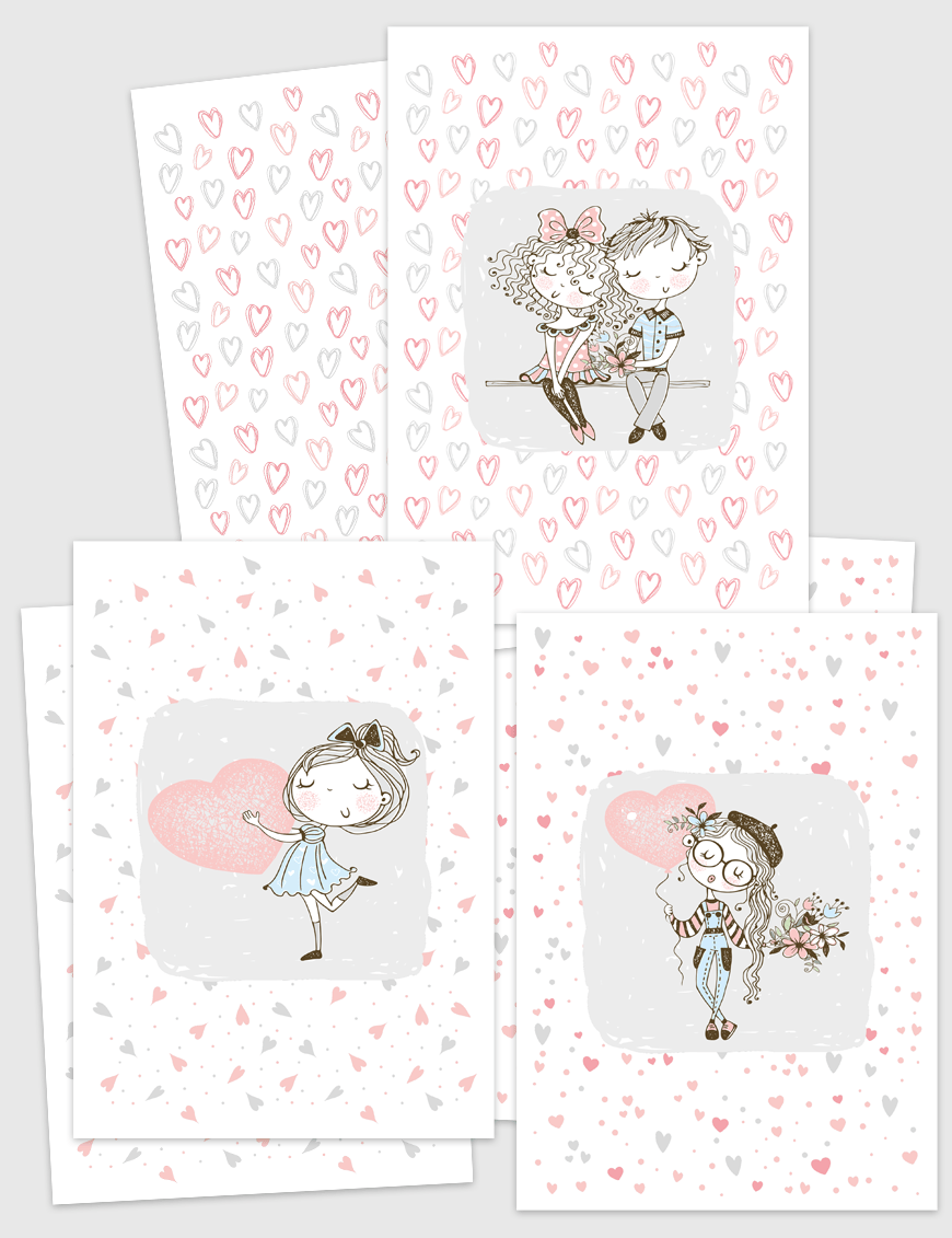 Lot de 3 pages recto verso - Mademoiselle Amour