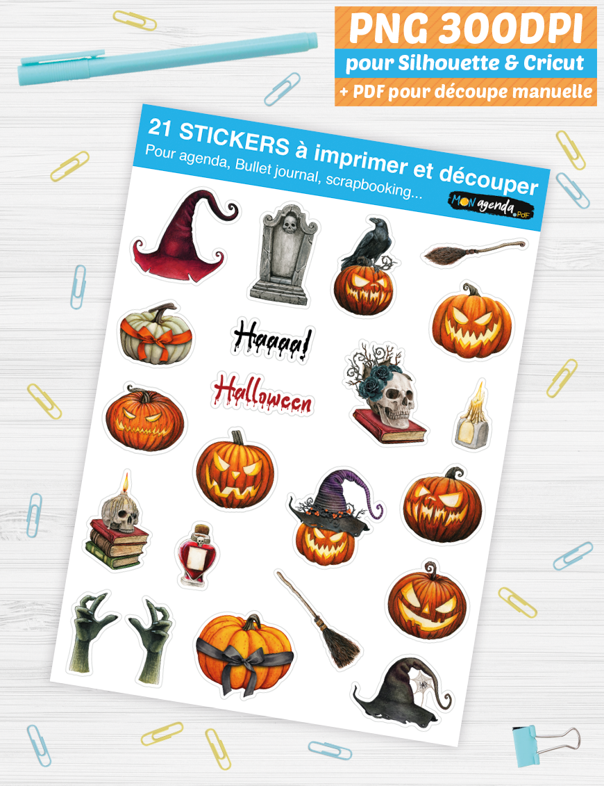 DIY stickers à imprimer Halloween Aquarelle Print and Cut