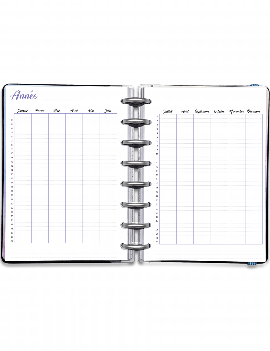 Planning annuel à imprimer ap001-calendrier-annuel-perpetuel-artistique-violet