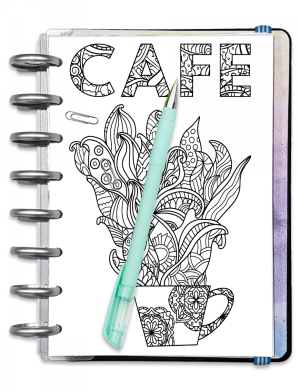 Coloriage tasse de café doodle - A5 A4 - à imprimer, pour agenda et Bullet Journal