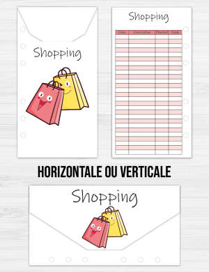 Enveloppe budget Shopping avec tracker au dos, verticale ou horizontale - A4 - Kawaii