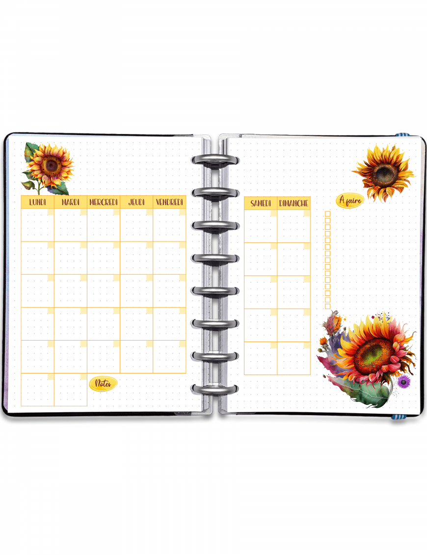 Planning mensuel pour Bullet Journal à imprimer - A5 A4 - Tournesol