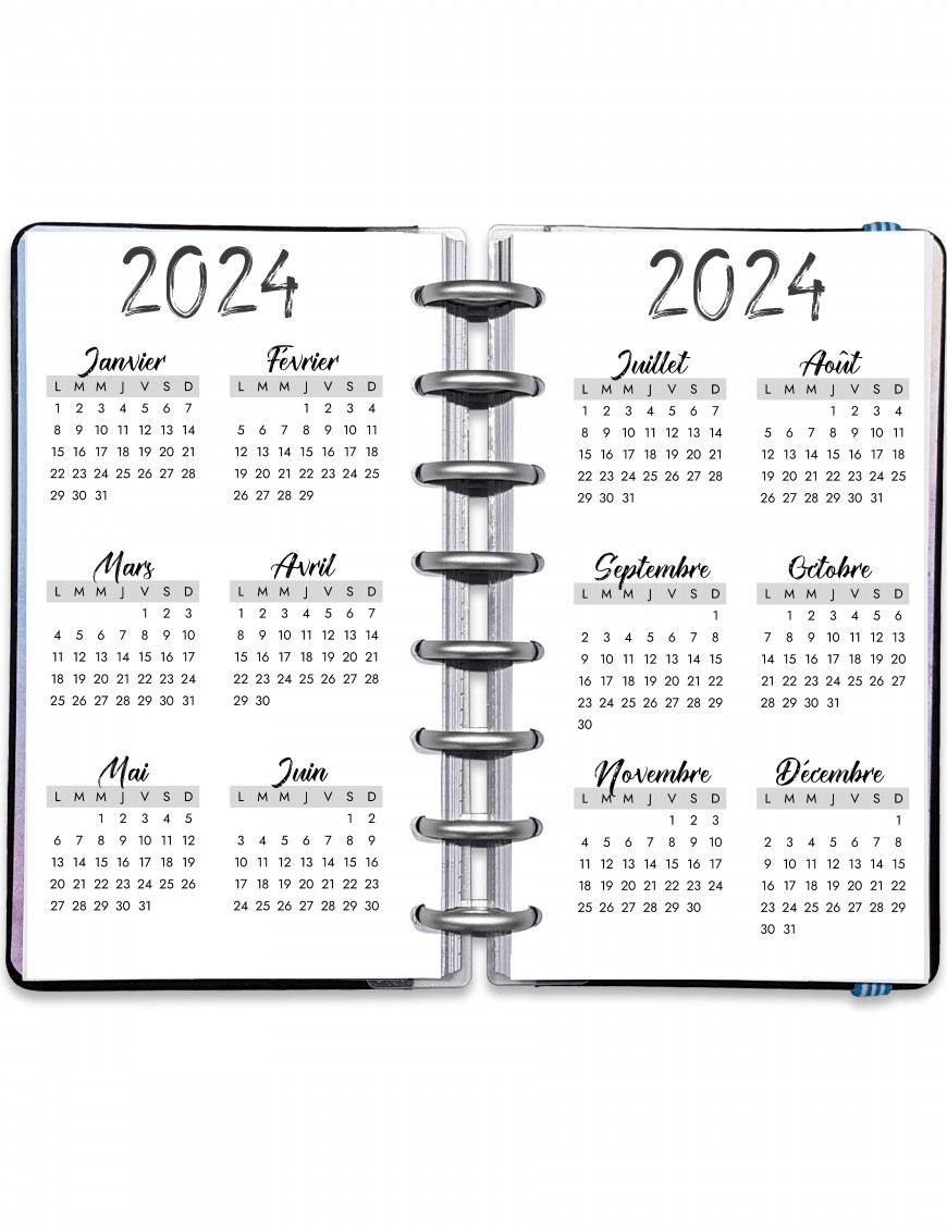 Modèle imprimable de calendrier mensuel 2024, calendrier de bloc