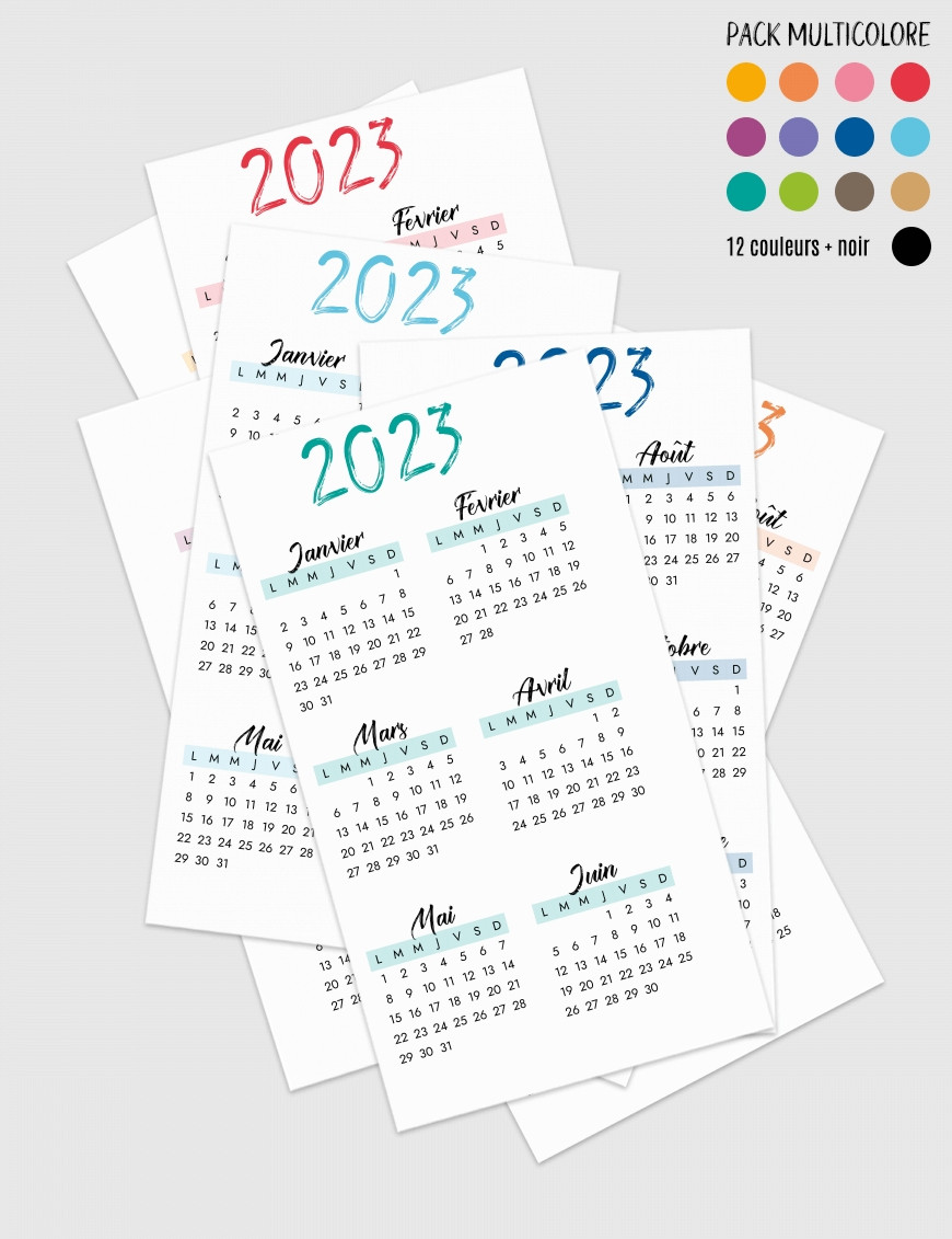 Planning annuel à imprimer - Calendrier Annuel Date 2023 Artistique Multicolore - AD001p
