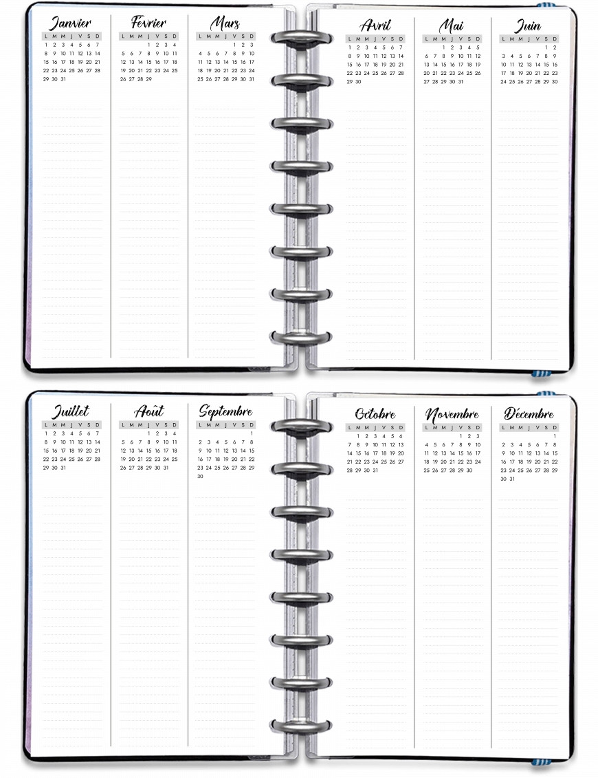 Planning annuel à imprimer - Calendrier Annuel 2024 Artistique Noir - AD002