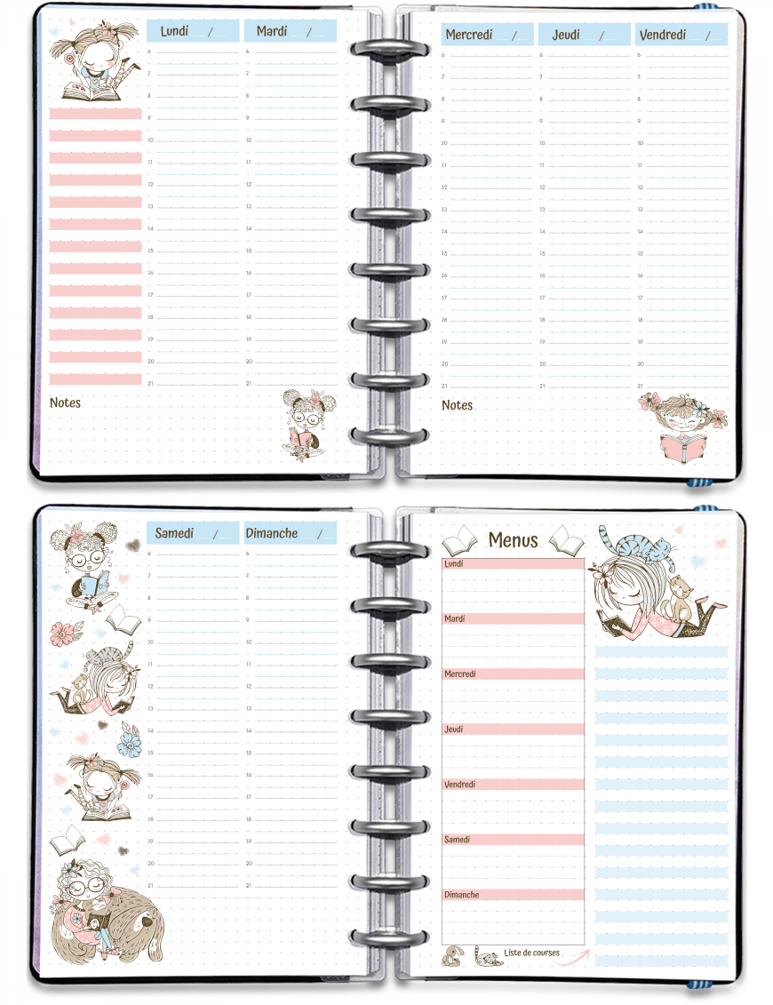 Weekly Log à imprimer sur 4 pages - filofax Personal - Mademoiselle Lecture