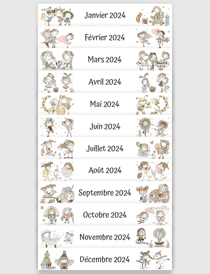 Calendriers mensuels 2024 à imprimer - Mademoiselle