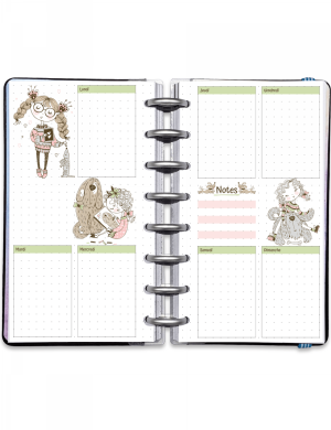 Semainier perpétuel sur 2 pages à imprimer - pour Filofax Personal - Mademoiselle Chien